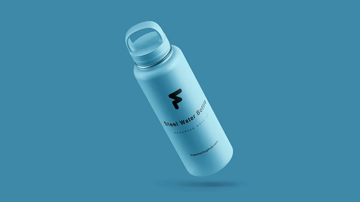 Brushed Steel Water Bottle Mockup