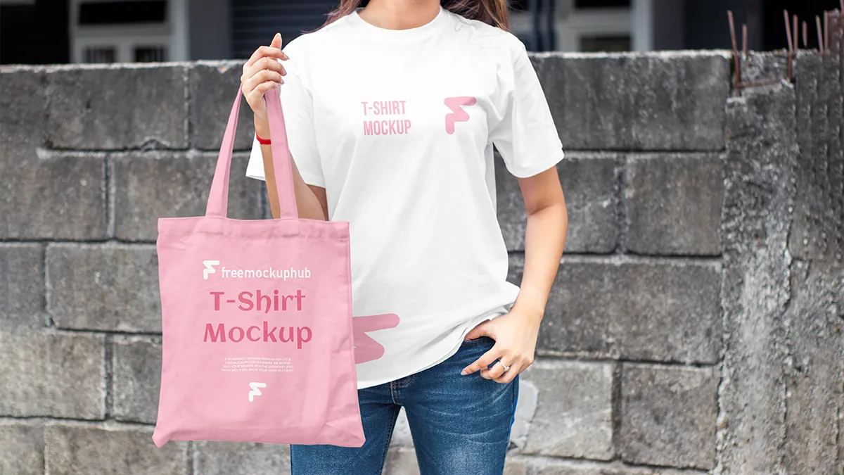 ElegantFreeTShirtWithCanvasBagMockupForBrandingAndMarketing