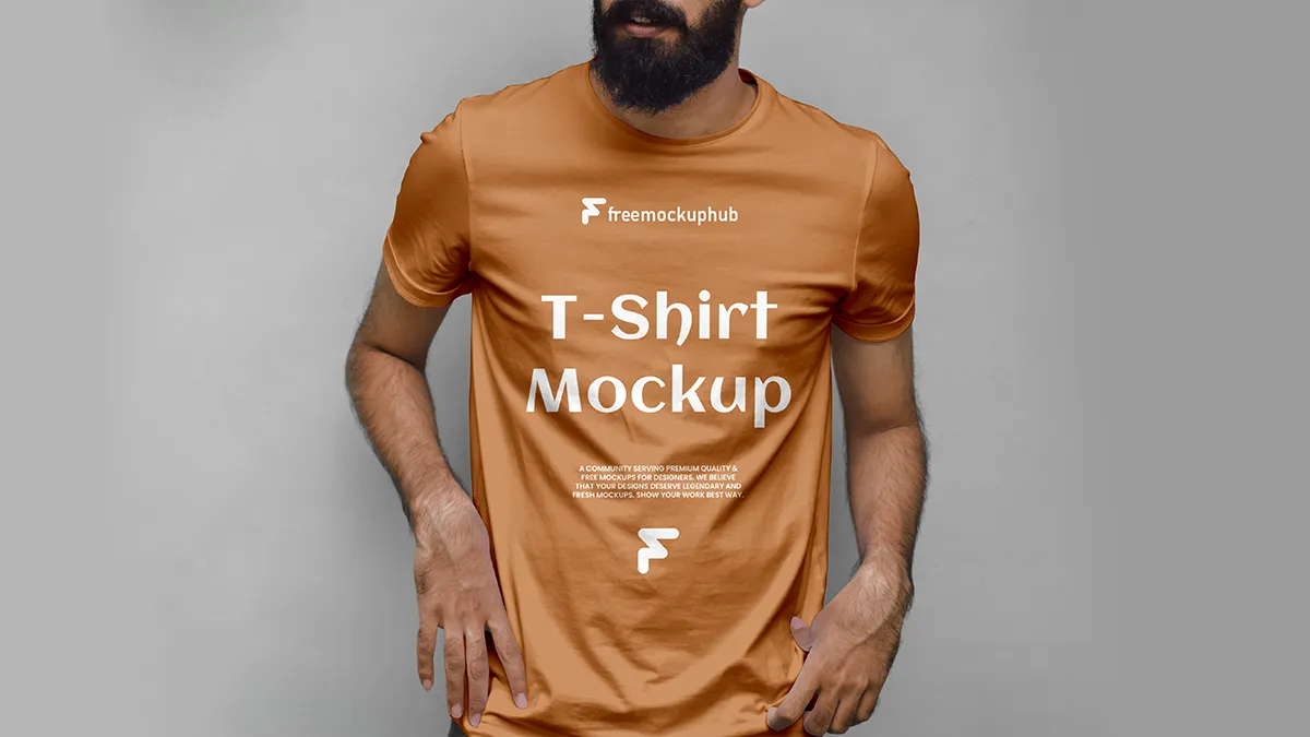 FreeBeardManWearingTShirtMockup