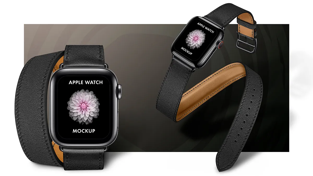 FreePSDAppleWatchSeries5BlackMockupwithSleekLeatherStrap