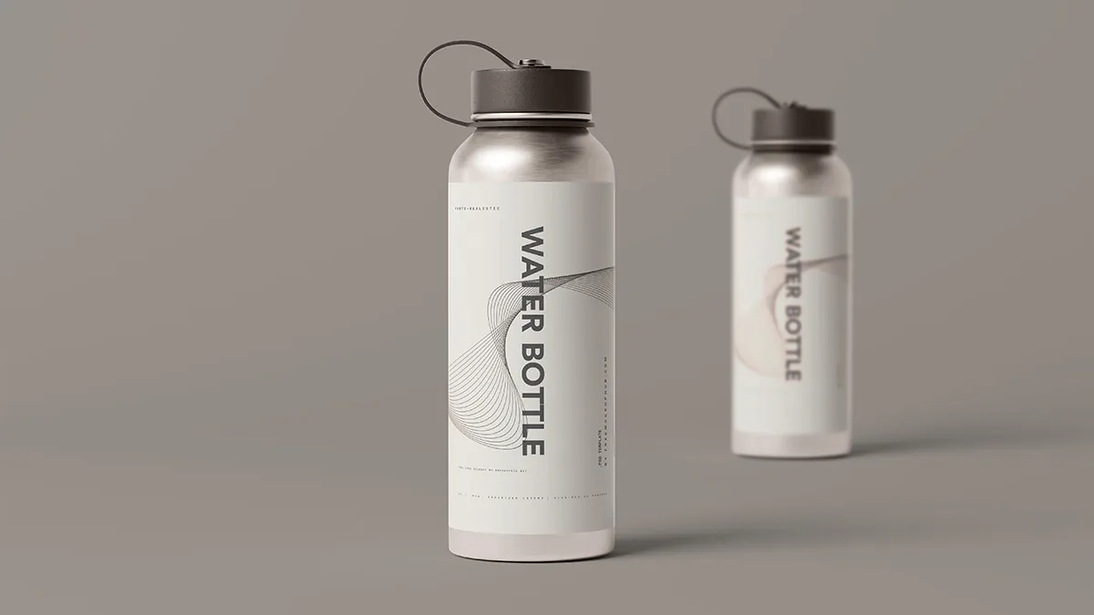 Free Aluminum Water Bottle with Matte Finish Mockup