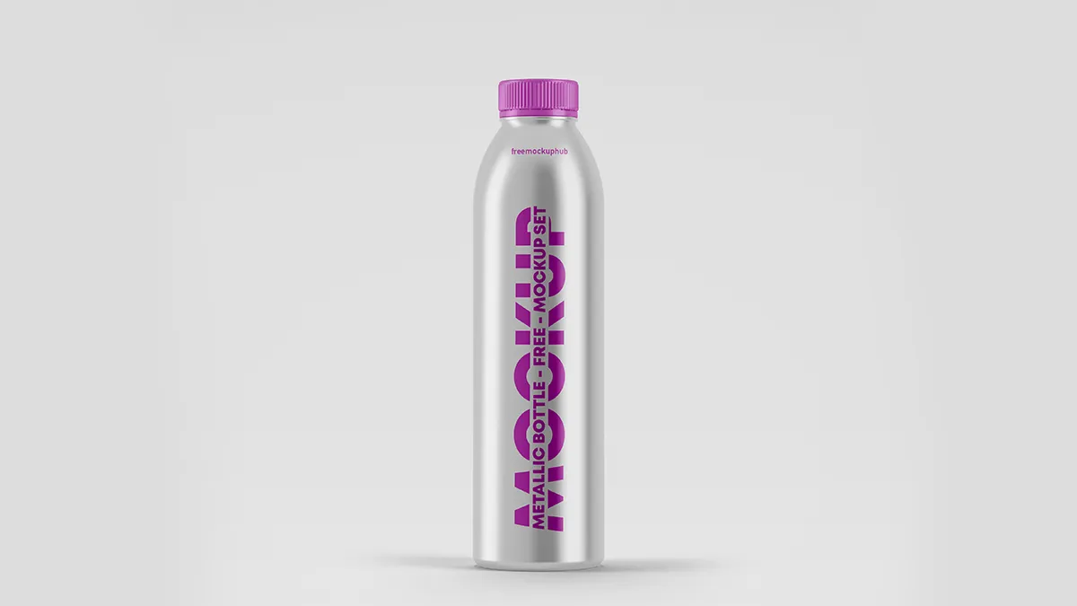 Glossy Metallic Bottle Mockup