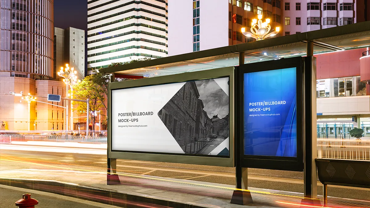 HighQualityBusStopBillboardFreePSDMockup