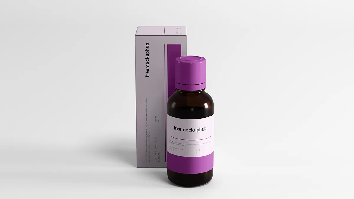 PharmaceuticalBottleAndBoxMockup