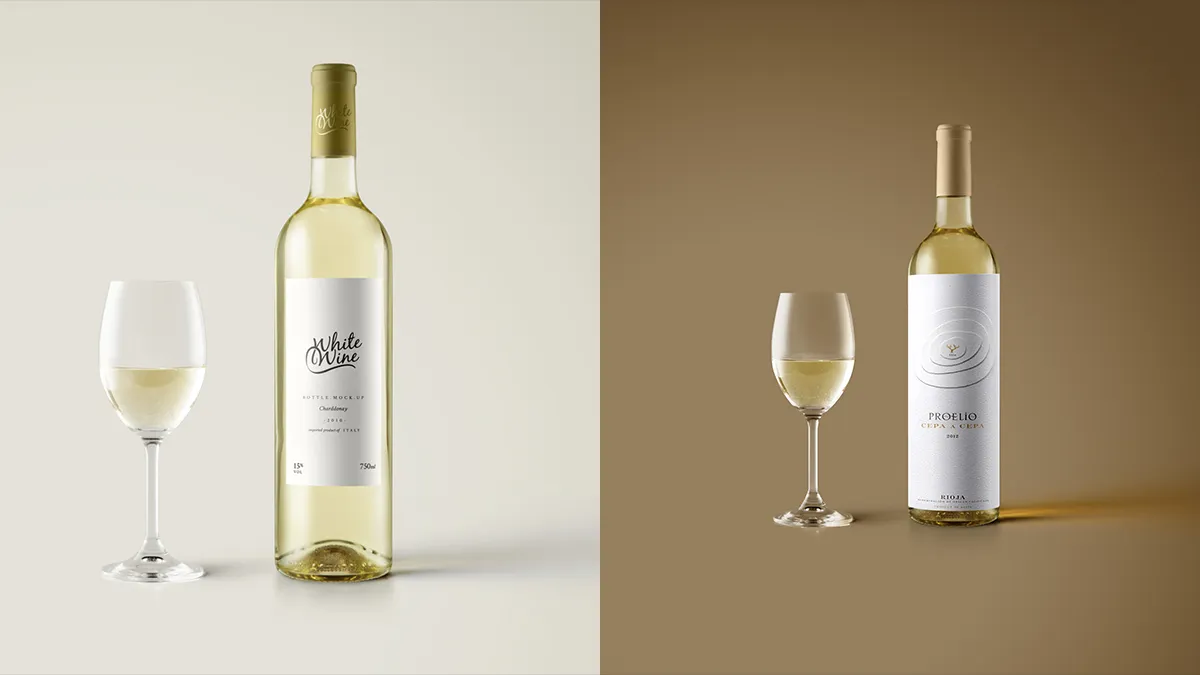 WhiteWineBottleandcupMockup