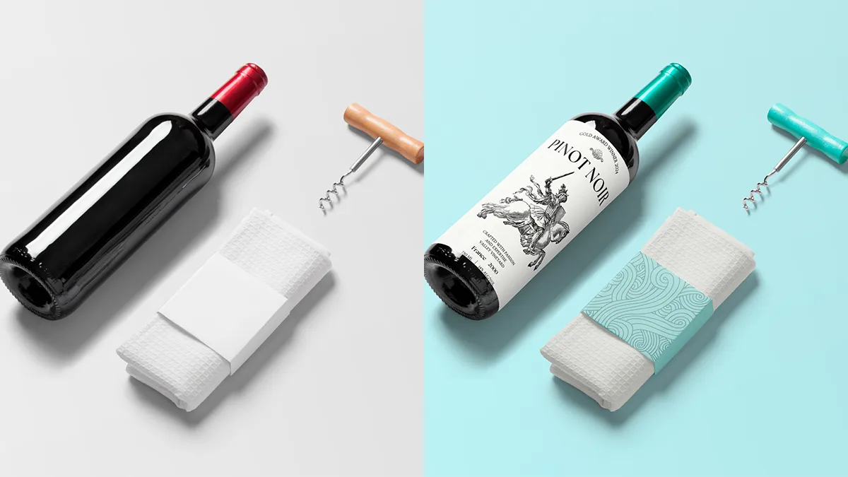 WineBottlewithDishclothMockup