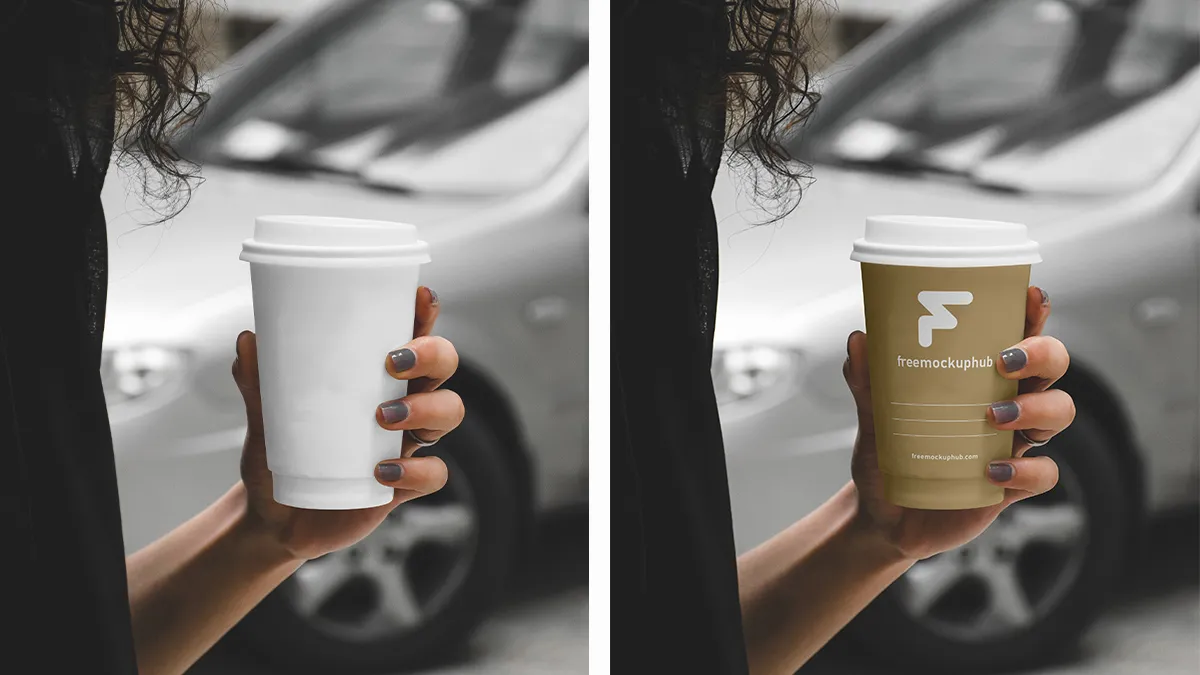 Woman Holding Cafe Cup Mockup