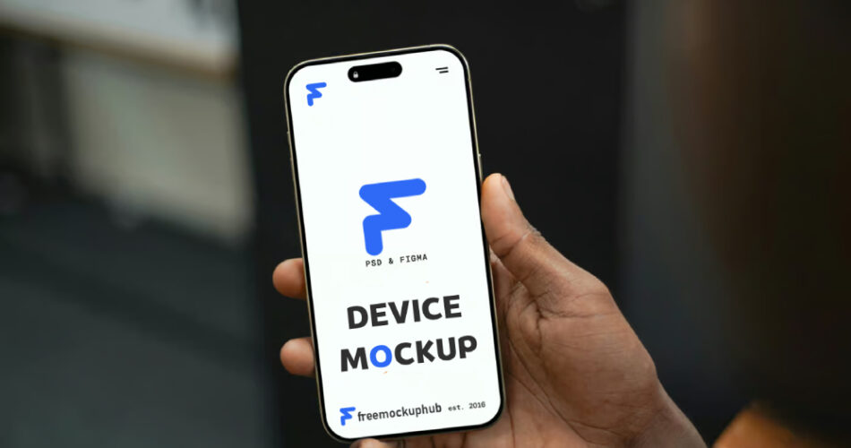 hand holding iphone 16 pro mockup